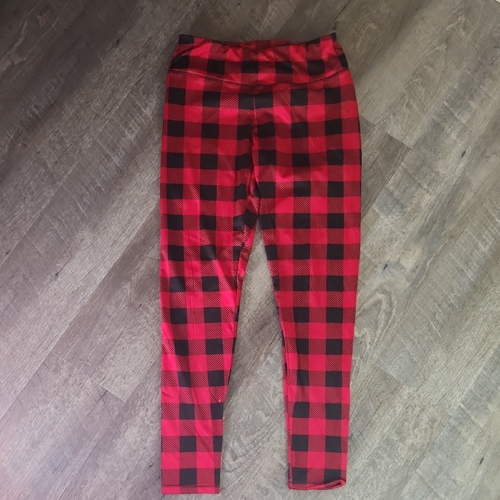 Cuddl Duds Red and Black Plaid Leggings